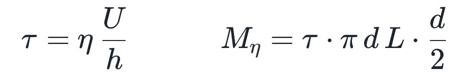 τ = η · U/h and M_η = τ · π d L · d/2