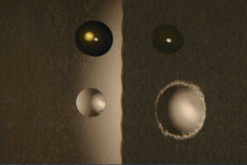 Four drops on metal surfaces with different roughness